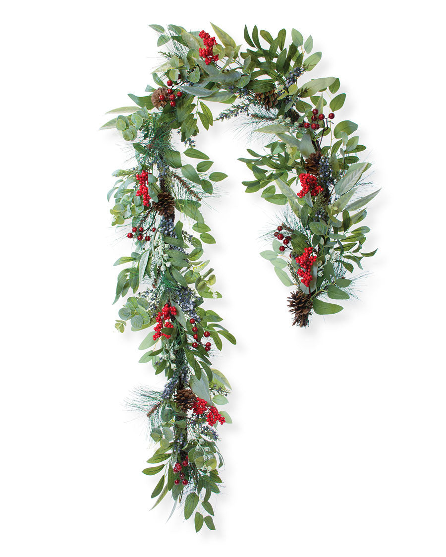 Mixed Eucalyptus, Pine & Berries Silk Holiday Garland HDC414-GRR