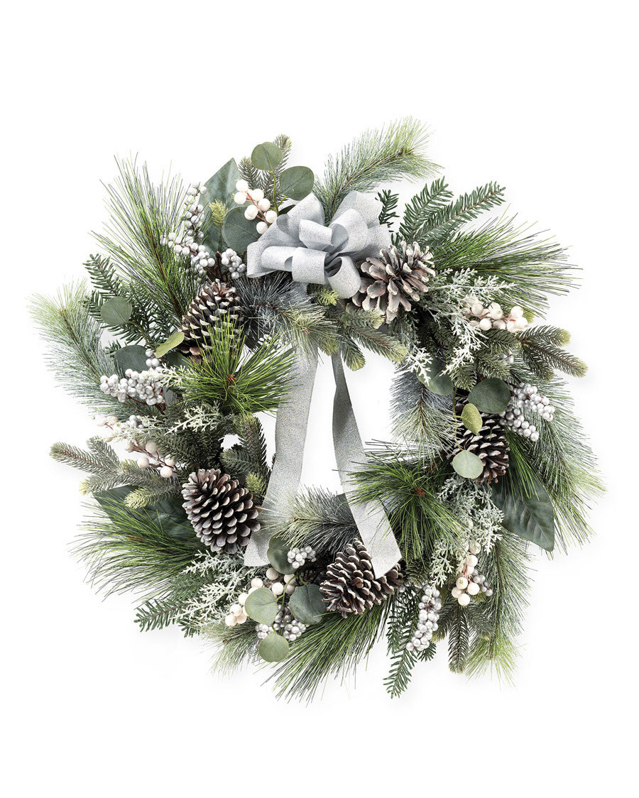 Winter White & Silver 24" Artificial Holiday Wreath HDC420-WHS