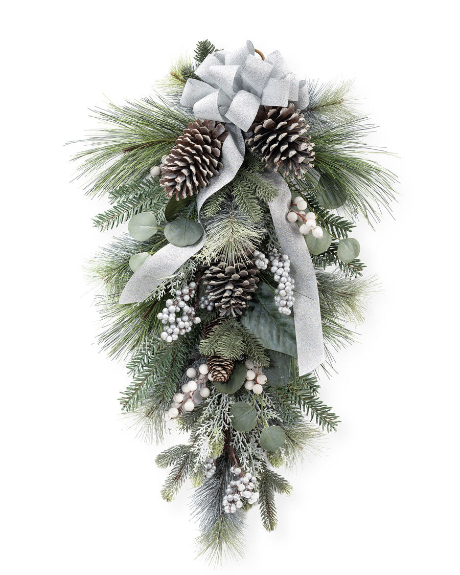Winter White & Silver Artificial Holiday Teardrop HDC422-WHS