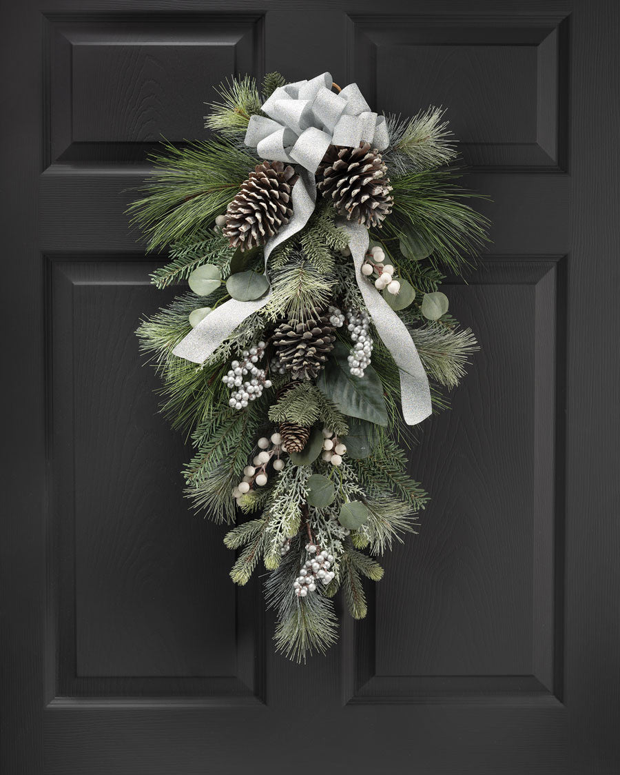 Winter White & Silver Artificial Holiday Teardrop HDC422-WHS