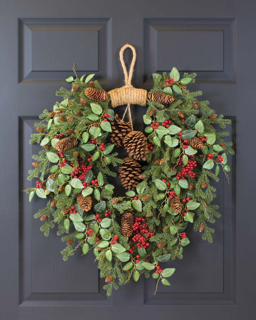 Spruce, Berries & Cones Artificial Holiday Wreath HDC460-RDG