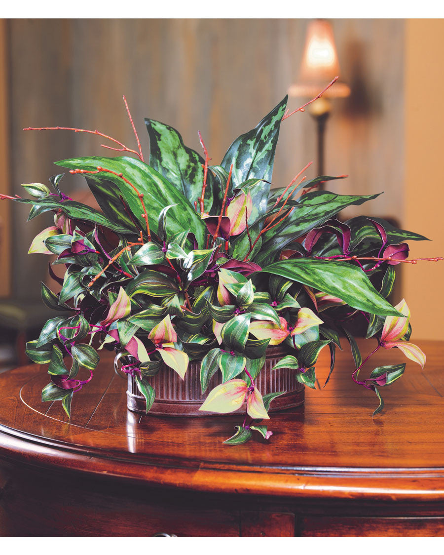 Silver King & Wandering Jew Silk Foliage Planter PLD293-GB
