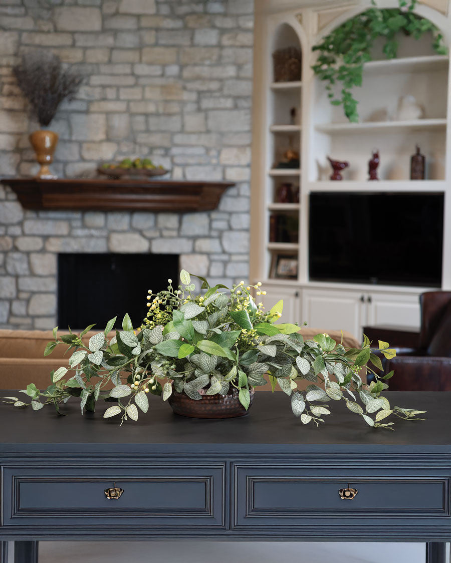 Fittonia, Laurel & Berries Mixed Faux Foliage Arrangement PLD533-GC