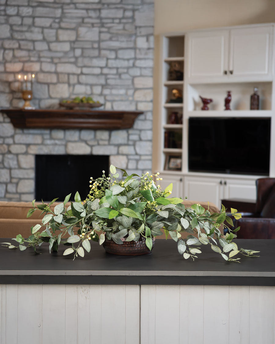 Fittonia, Laurel & Berries Mixed Faux Foliage Arrangement PLD533-GC