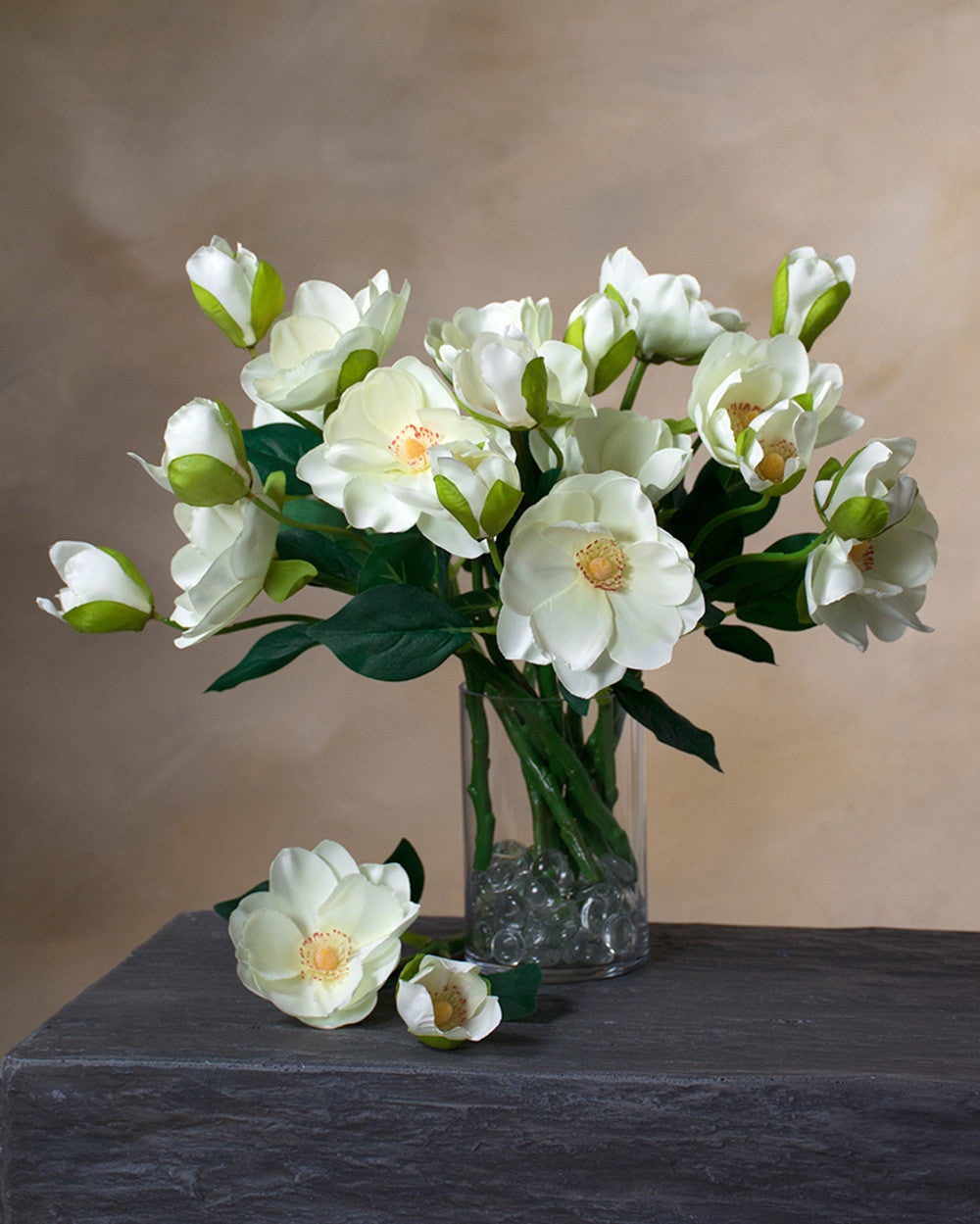 14" Faux Magnolia Flower Stem S1276-WHT