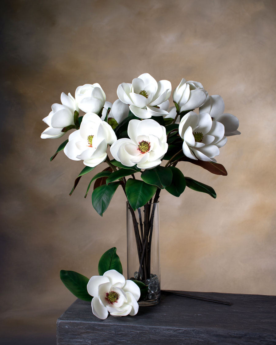 24" Medium Faux Magnolia Flower Stem S4275-WH