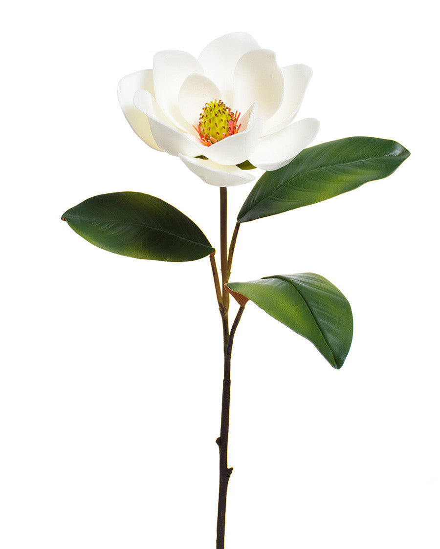24" Large Faux Magnolia Flower Stem S4276-WH