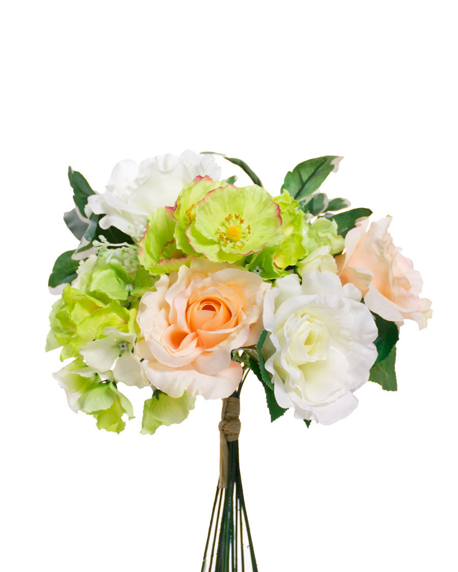 Artificial Rose & Hydrangea Silk Flower Bouquet - 12" S4417-PEGR