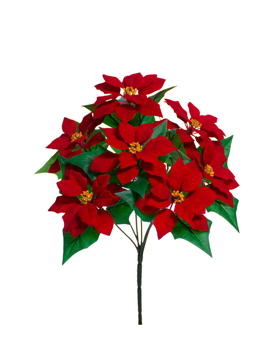 13" Velvet Silk Poinsettia Bush S4447-RE
