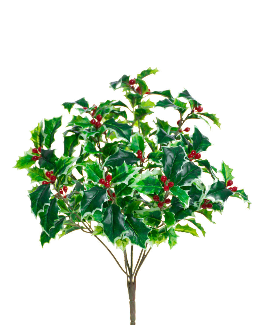 16" Artificial Holly Bush Foliage Cluster S4938-VG