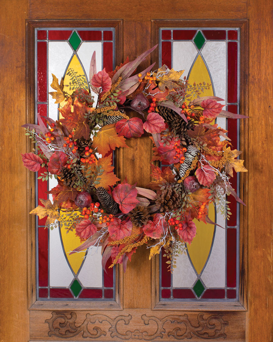Maple, Pomegranate & Pinecone Faux Autumn Wreath WRA342-NA