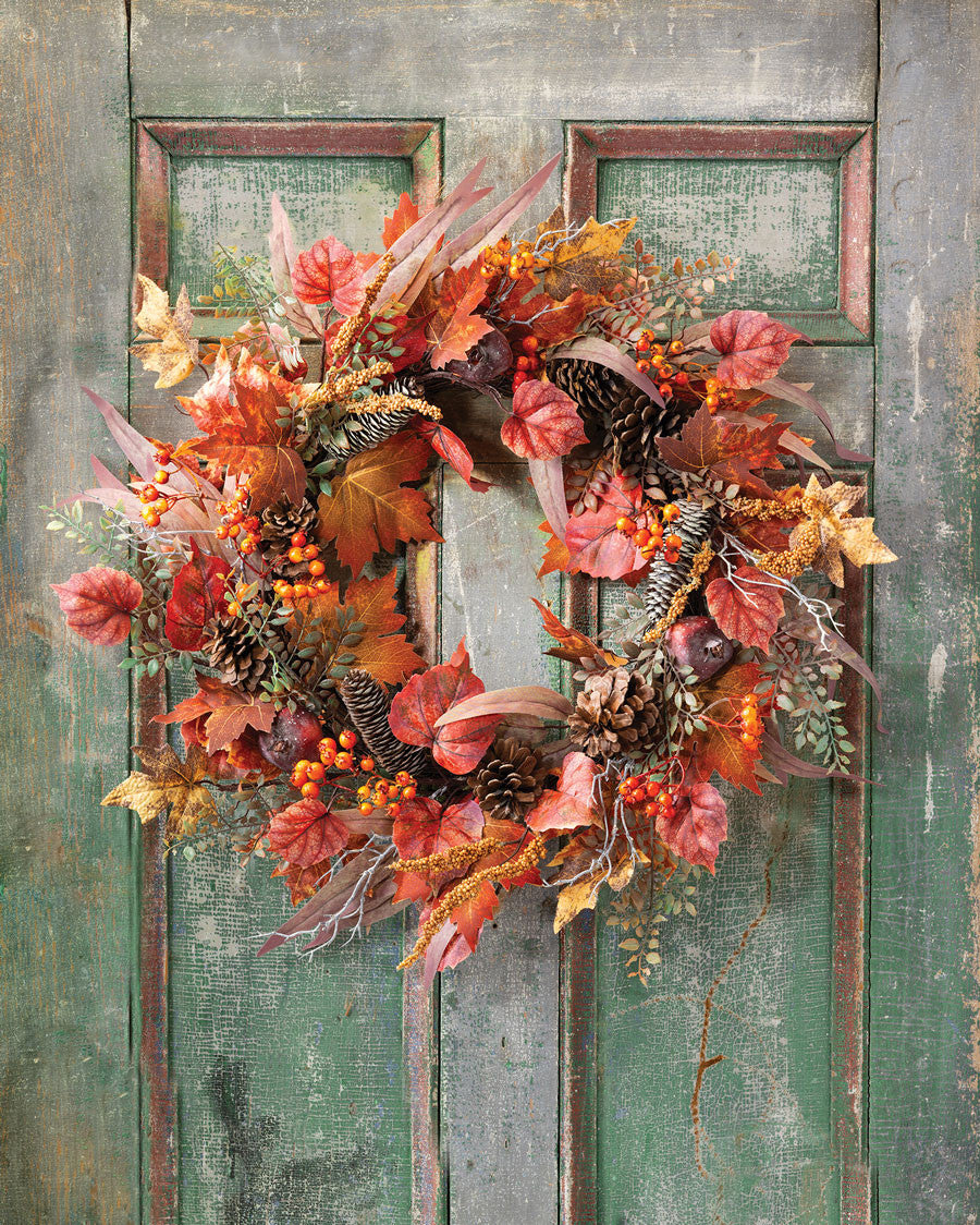 Maple, Pomegranate & Pinecone Faux Autumn Wreath WRA342-NA