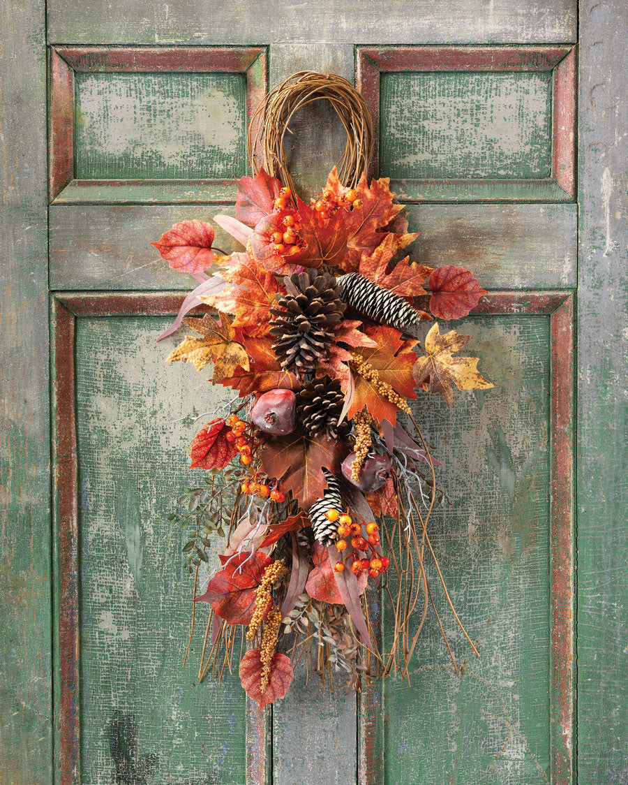 Maple, Pomegranate & Pinecone Faux Autumn Teardrop WRA344-NA