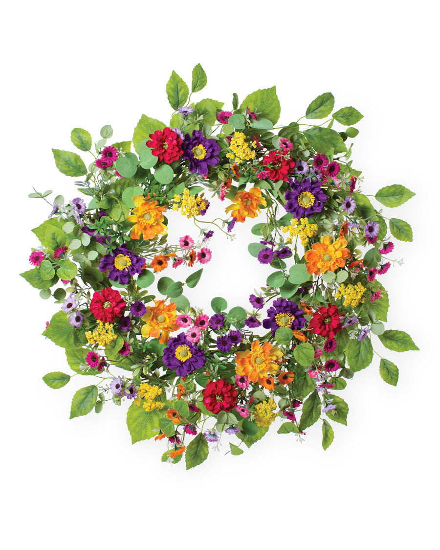 Zinnia & Daisy Faux Flower Wreath WRA357-MP