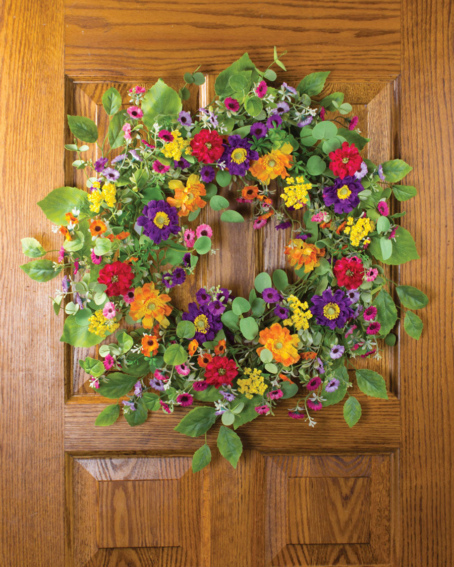 Zinnia & Daisy Faux Flower Wreath WRA357-MP