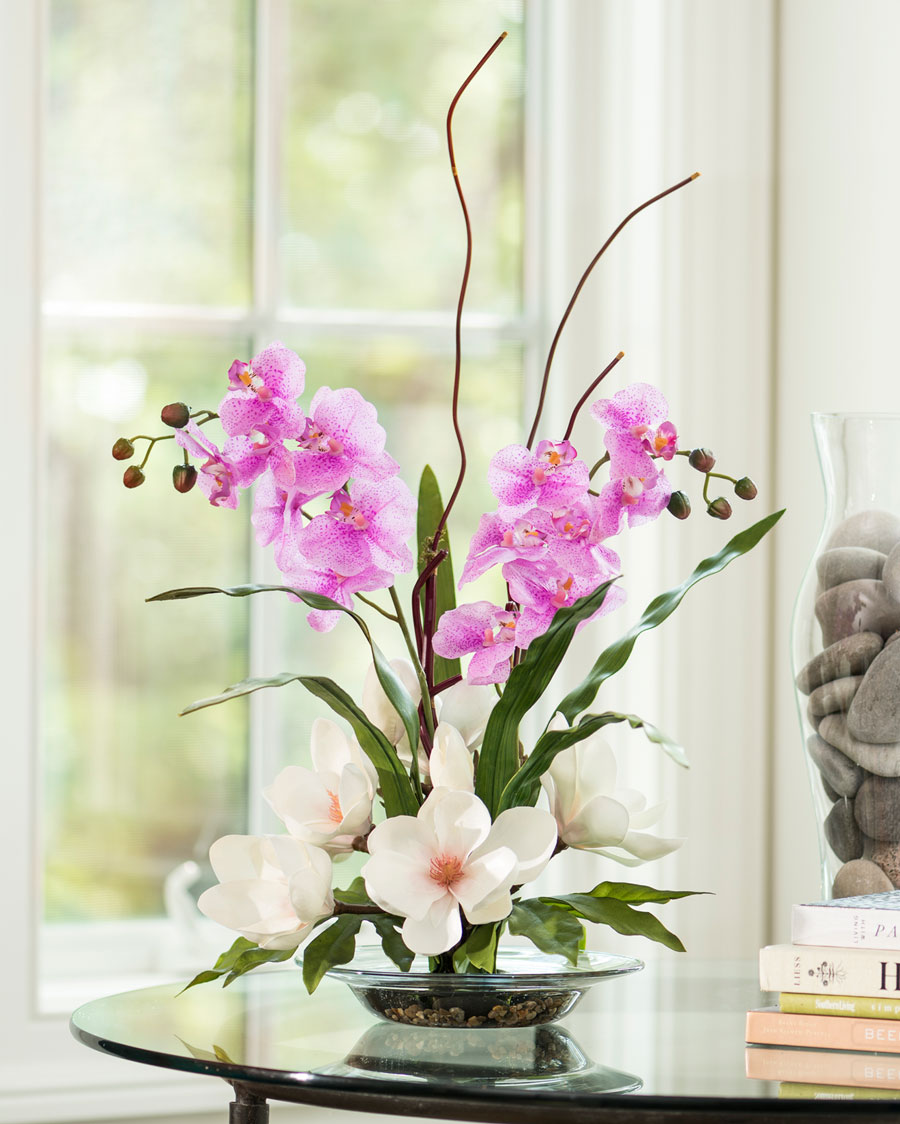 Lotus Blossom & Lily Pad Silk Flower Arrangement